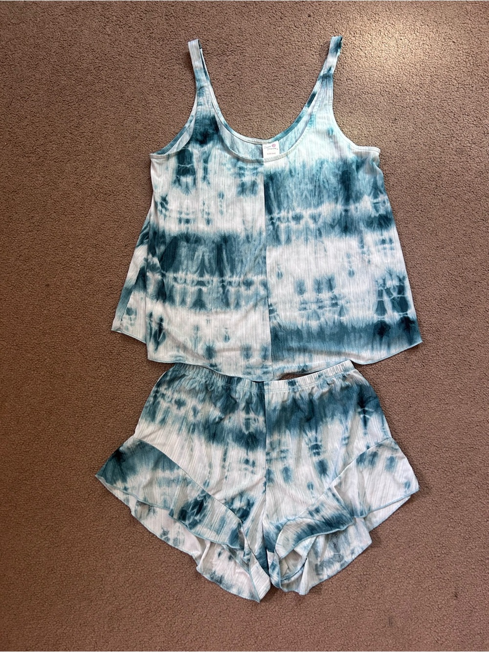 Women’s Pajamas Shorts/Tank Top Set Size Small Green & White Print Loungewear